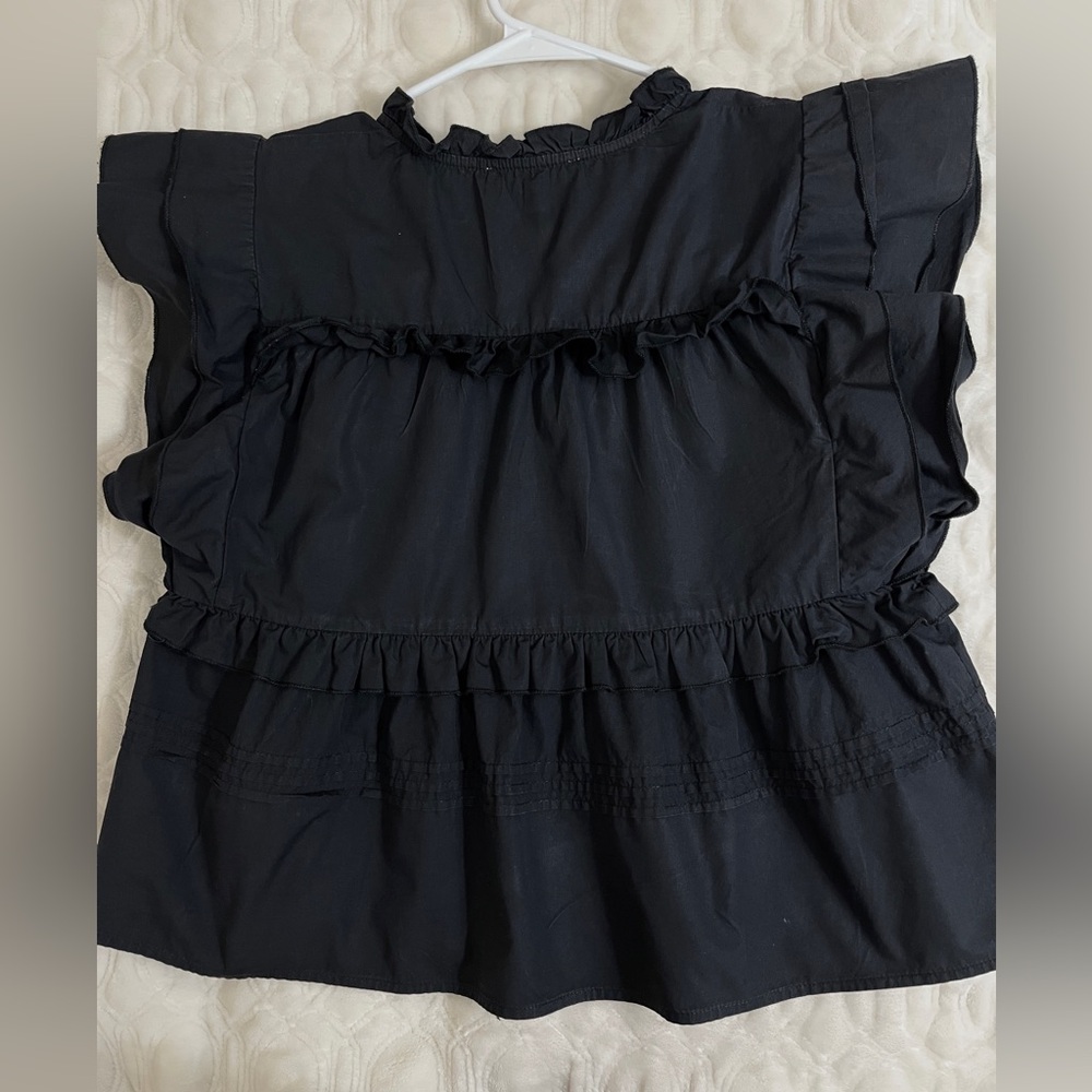 PINCH Black Ruffle Tiered Cropped Blouse Size S Romantic Date Night Chic - Picture 7 of 9